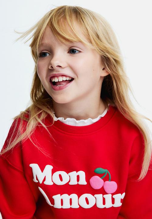 H&M - Printed brushed-inside sweatshirt - red/mon amour 