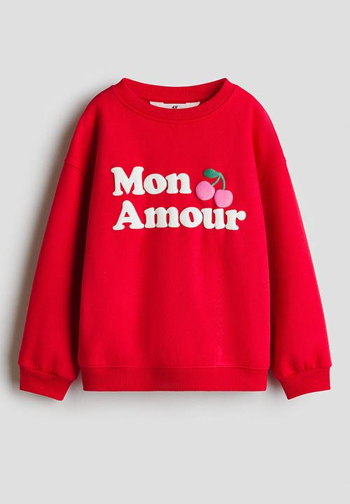 H&M - Printed brushed-inside sweatshirt - red/mon amour 