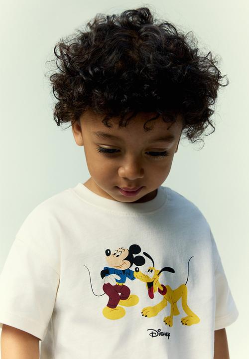 H&M - Print-motif cotton T-shirt - cream mickey mouse 
