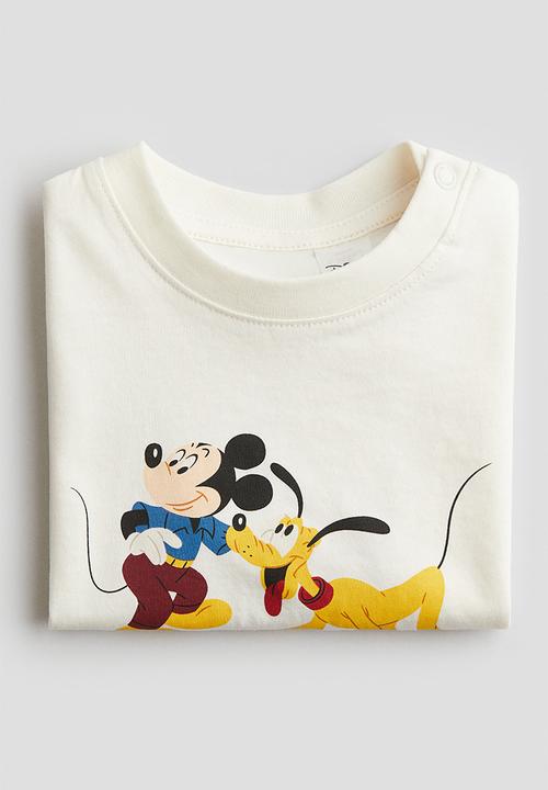 H&M - Print-motif cotton T-shirt - cream mickey mouse 
