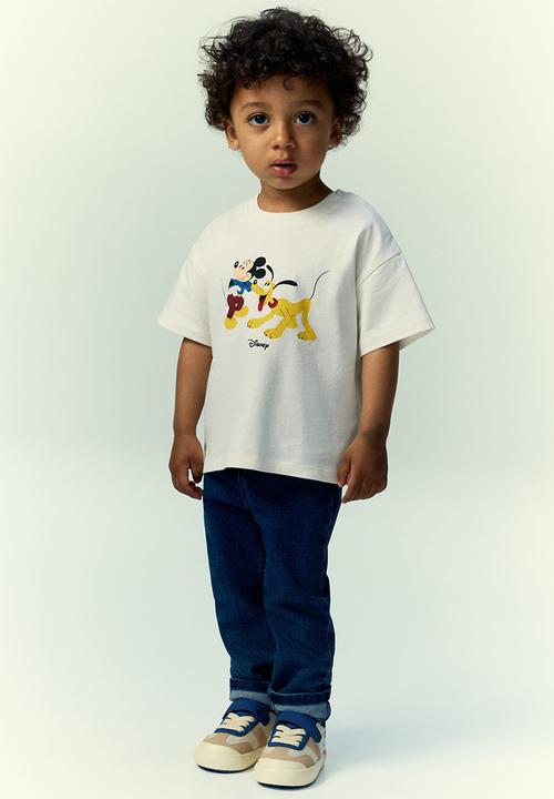 H&M - Print-motif cotton T-shirt - cream mickey mouse 