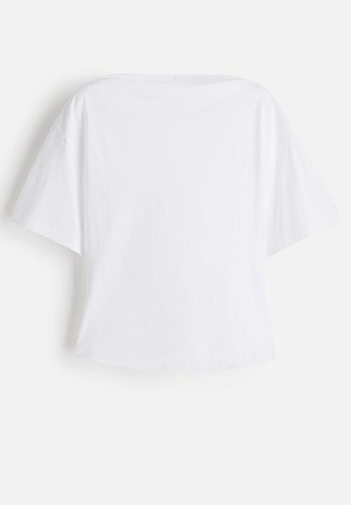 Boat-neck cotton top - white - 1303332001