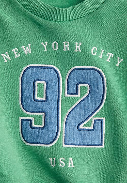 H&M - Motif-detail brushed-inside sweatshirt - bright green/new york city