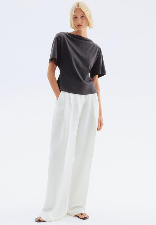 H&M - Boat-neck cotton top -dark grey