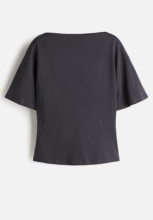 H&M - Boat-neck cotton top -dark grey
