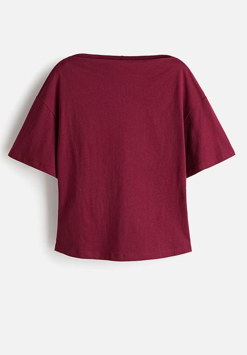 H&M - Boat-neck cotton top - burgundy