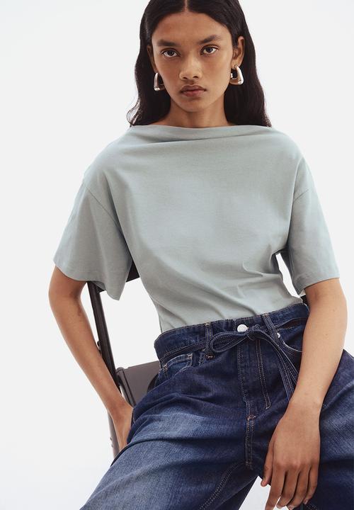 H&M - Boat-neck cotton top - turquoise