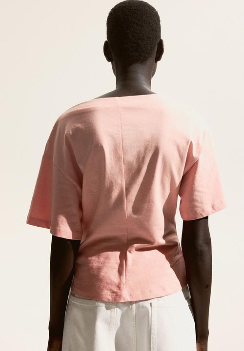 H&M - Boat-neck cotton top - light pink