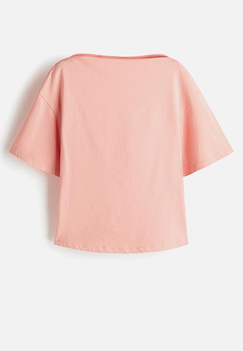 H&M - Boat-neck cotton top - light pink