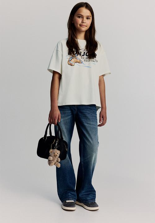 H&M - Oversized cotton T-shirt - white/bonjour