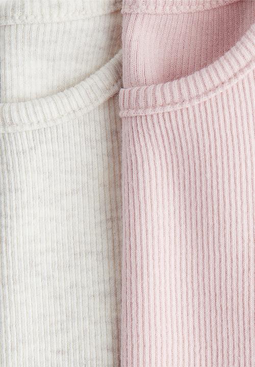 H&M - 2-pack ribbed cotton T-shirts -  light pink/light beige marl