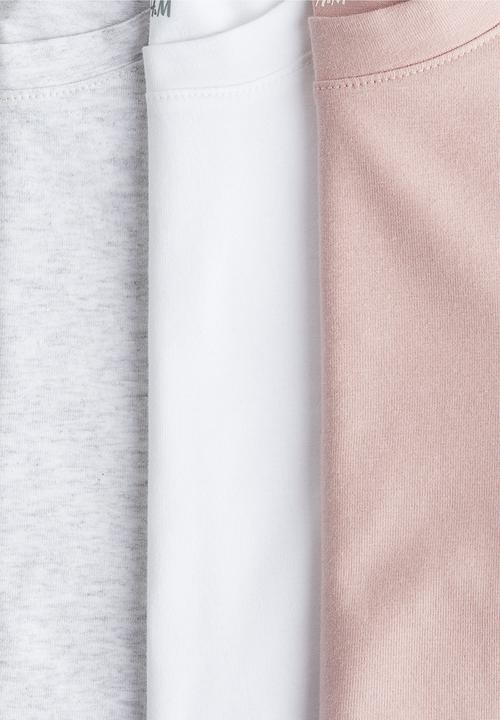 H&M - 3-pack cotton tops - pink,white,grey