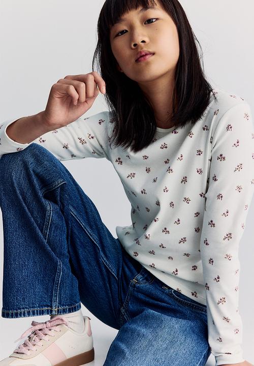 H&M - Long-sleeved cotton jersey top - white,multi