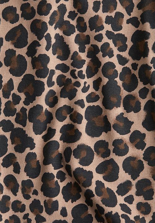 H&M - Long-sleeved cotton jersey top -  beige/leopard print 