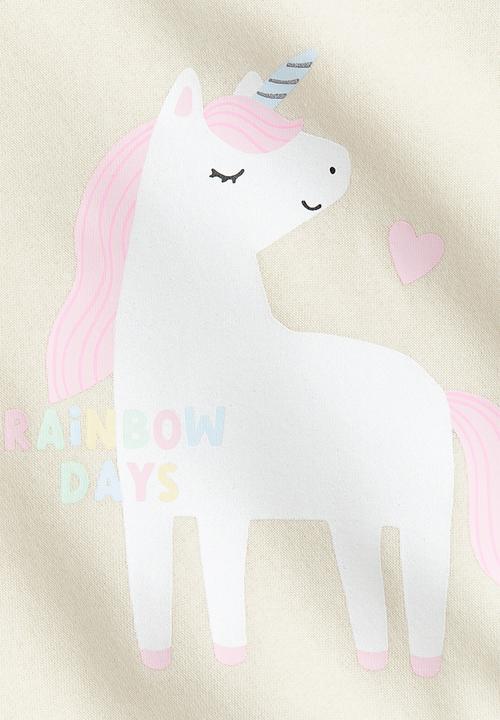 H&M - Printed brushed-inside sweatshirt - light beige/unicorn 
