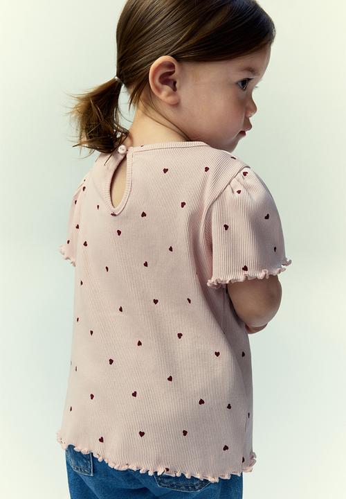 H&M - Printed cotton top - light pink hearts