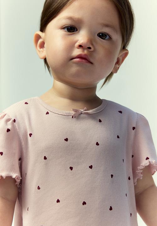 H&M - Printed cotton top - light pink hearts