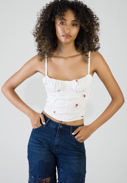 SISSY BOY - Any Day Now: Corset Top With Ruched Cups And A Lace Up Back - White