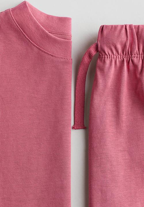 H&M - 2-piece cotton jersey set - dark pink 