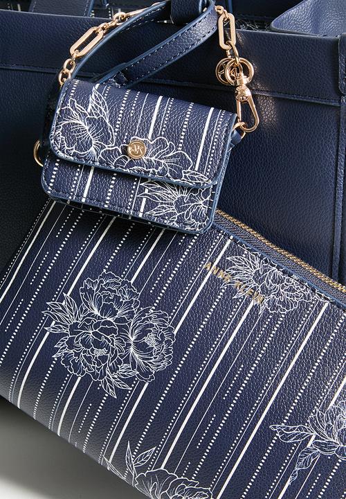 Anne Klein - Exclusive Large Bonded Tote Bag - White Floral Pinstripe 