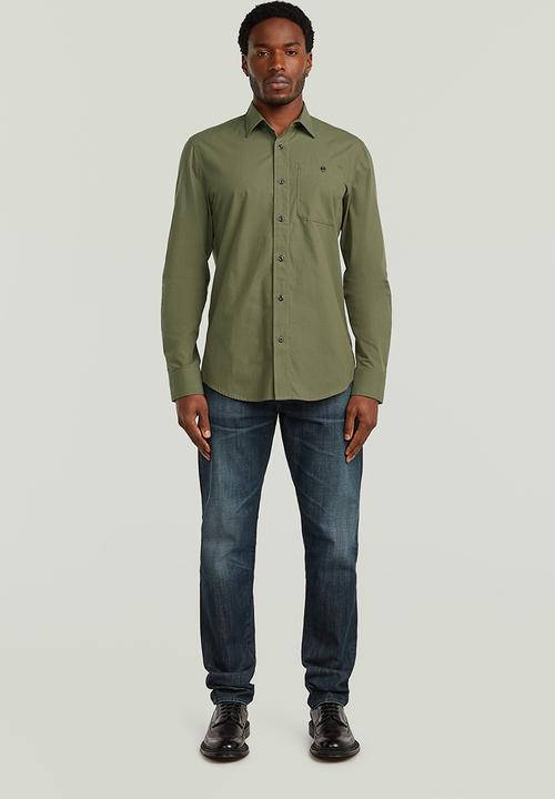 G-STAR - Bristum 2.0 Slim Shirt L\S - Shadow Olive Slub Stripe