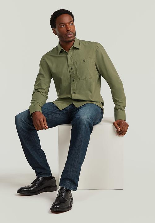 G-STAR - Bristum 2.0 Slim Shirt L\S - Shadow Olive Slub Stripe