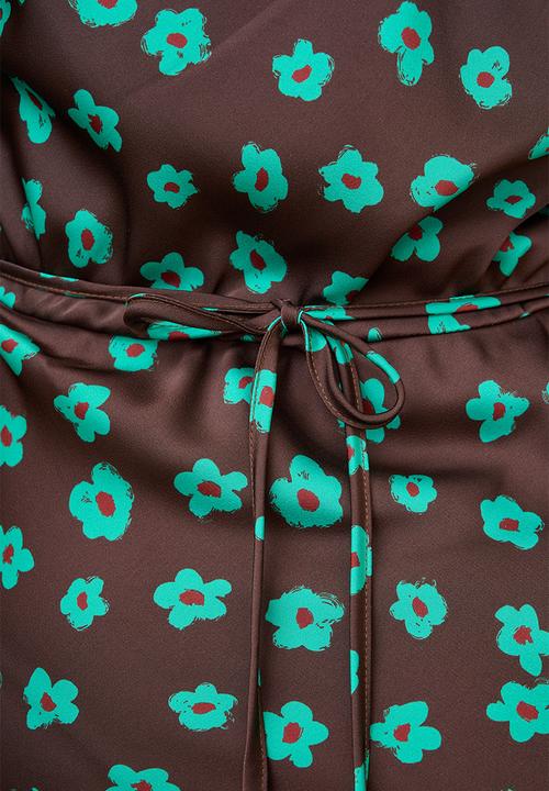 Me&B - Jade Flower Satin Bias Maxi - Choc
