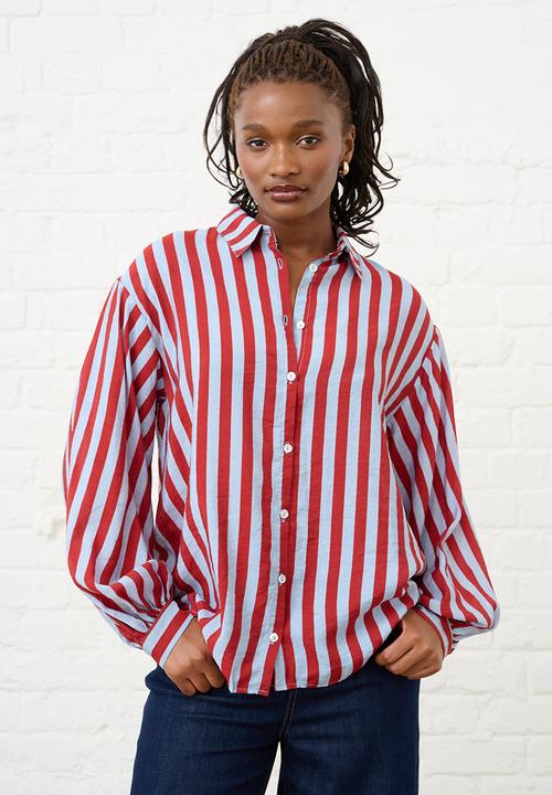 Me&B - Bellow Stripe Sleeve Shirt - Red & Blue