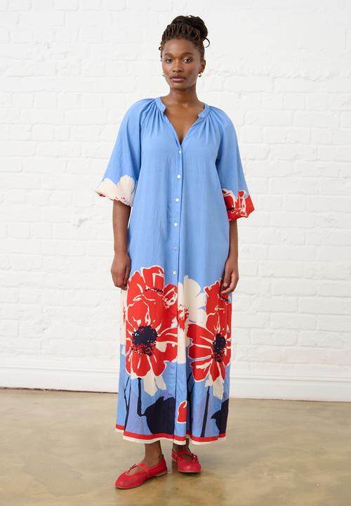 Me&B - Maxi Shirtdress in Midnight Poppy - Multi