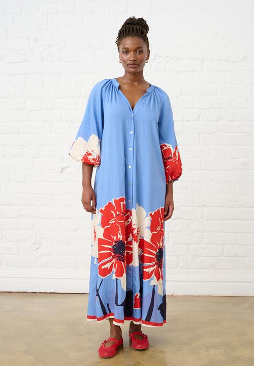 Me&B - Maxi Shirtdress in Midnight Poppy - Multi