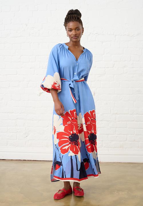 Me&B - Maxi Shirtdress in Midnight Poppy - Multi