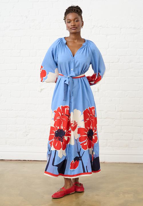 Me&B - Maxi Shirtdress in Midnight Poppy - Multi
