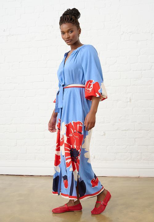 Me&B - Maxi Shirtdress in Midnight Poppy - Multi