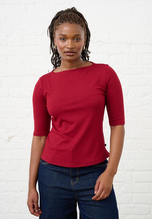 Me&B - Boat Neck Essential Top - Merlot