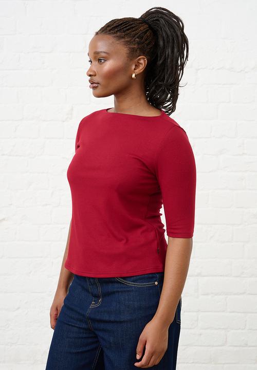 Me&B - Boat Neck Essential Top - Merlot