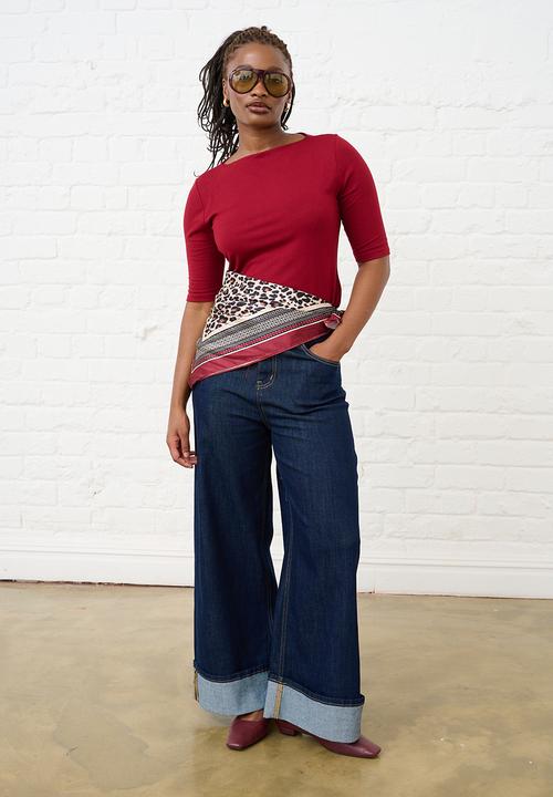 Me&B - Boat Neck Essential Top - Merlot