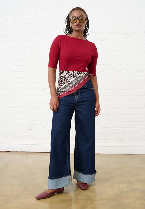 Me&B - Boat Neck Essential Top - Merlot