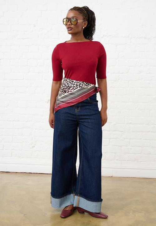 Me&B - Boat Neck Essential Top - Merlot