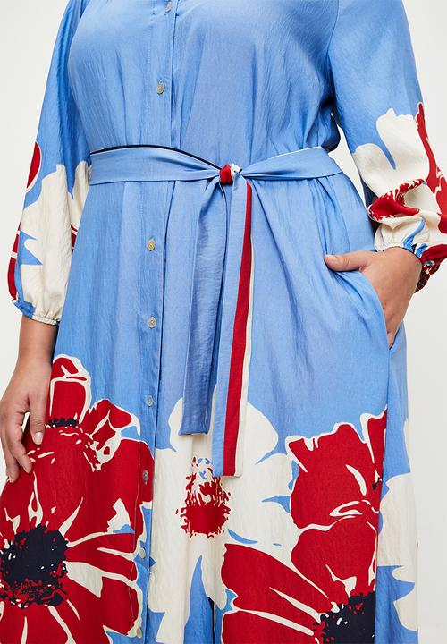 Me&B - Plus Maxi Shirtdress in Midnight Poppy - Multi