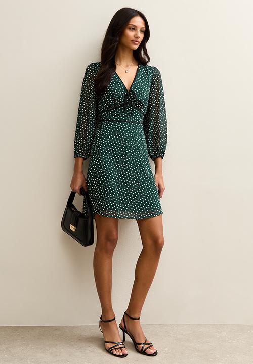 New Look - Ex ls chiff contrast trim mini - green pattern