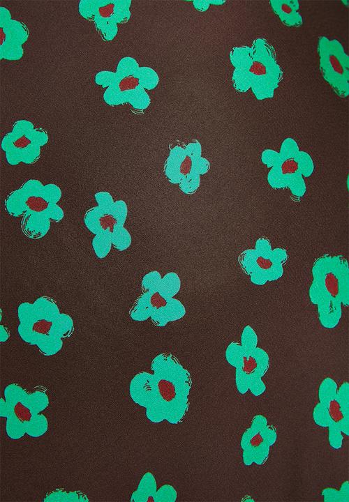 Me&B - Plus Jade Flower Satin Bias Maxi - Choc