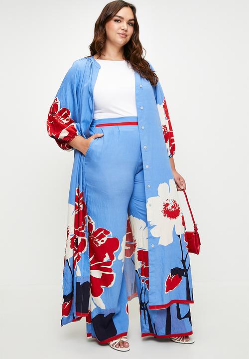 Me&B - Plus Soft Printed Pants in Midnight Poppy - Blue