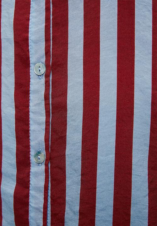 Me&B - Plus Bellow Stripe Sleeve Shirt - Red/Blue