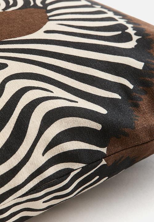 H&M - Printed cotton cushion cover -dark brown/zebras