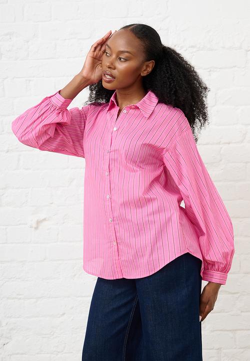 Me&B - Bellow Sleeve Shirt Stripe - Pink