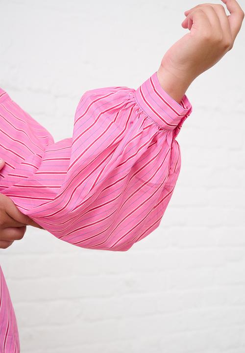 Me&B - Plus Bellow Sleeve Shirt Stripe - Pink