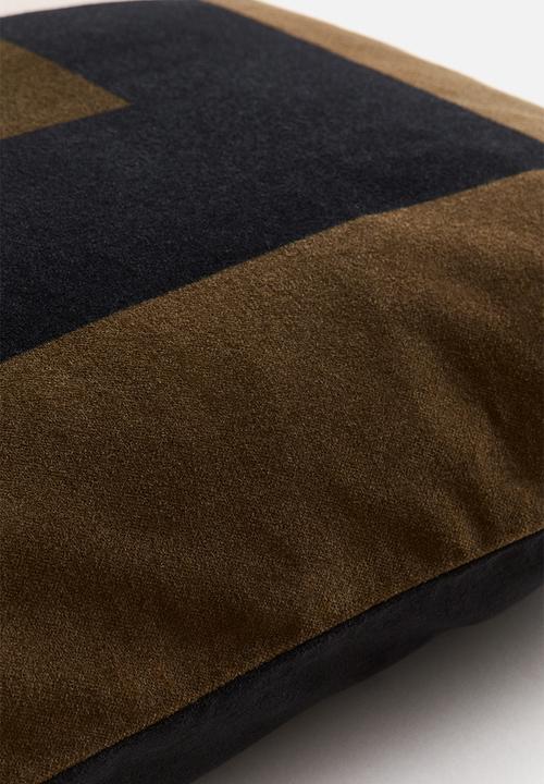 H&M - Velvet cushion cover - khaki green/colour block