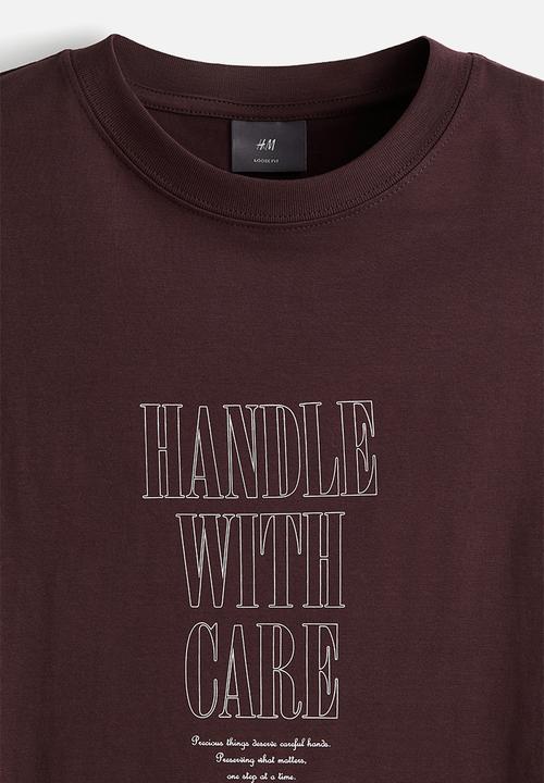 H&M - Loose fit printed t-shirt - plum handle with care