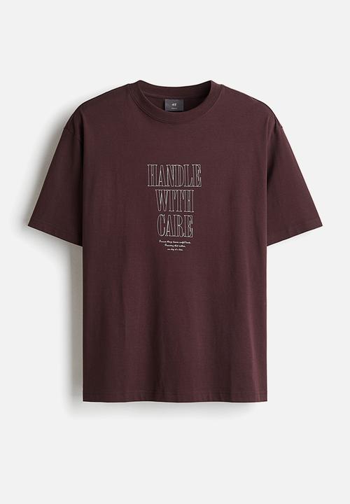 H&M - Loose fit printed t-shirt - plum handle with care