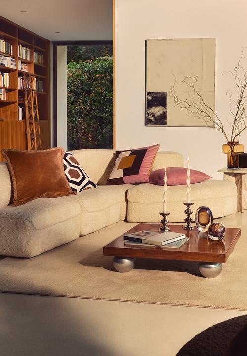 H&M - Velvet cushion cover - dusty pink/colour block